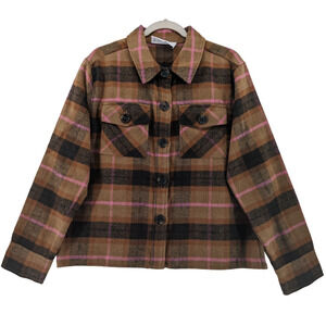 BB‎ Dakota Steve Madden Boxy Plaid Shacket M Brown Womens Layering Shirt Jacket